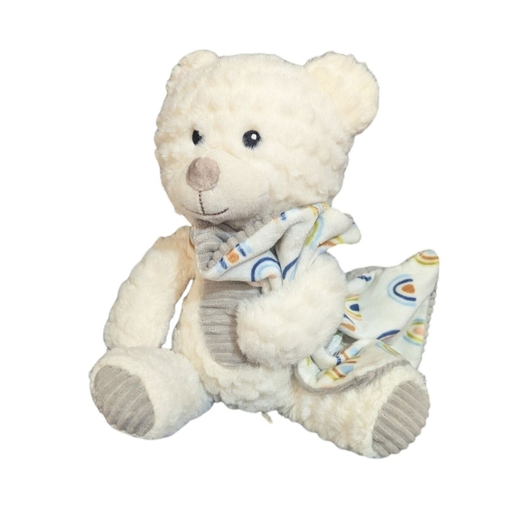 Spark‎ Create Imagine Plush Rattle Bear Cream Grey Rainbow Security Blanket 11"